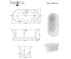 Vonia Besco Ziva, 160 x 75 cm, su sifonu su persipylimu slim gun metal