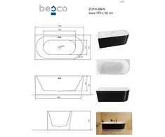 Vonia Besco Zoya Juodas&amp;Baltas Matt, 170 x 80 cm, kairinė, su auksiniais dangteliais