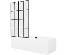 Vonia Mexen Cube su apdaila ir stiklo sienele, 170x80 cm + 100 cm, Baltas+Juodas grid