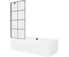 Vonia Mexen Cube su apdaila ir stiklo sienele, 180x80 cm + 80 cm, Baltas+Juodas grid