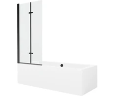 Vonia Mexen Cube su apdaila ir stiklo sienele, 170x80 cm + 80 cm (II), Baltas+Juodas/Transparent