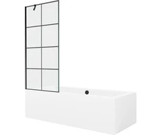Vonia Mexen Cube su apdaila ir stiklo sienele, 170x80 cm + 80 cm, Baltas+Juodas grid
