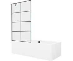 Vonia Mexen Cube su apdaila ir stiklo sienele, 170x80 cm + 100 cm, Baltas+Juodas grid