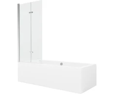 Vonia Mexen Cube su apdaila ir stiklo sienele, 170x80 cm + 80 cm (II), Baltas+Chrome/Transparent