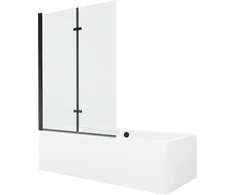 Vonia Mexen Cube su apdaila ir stiklo sienele, 180x80 cm + 120 cm (II), Baltas+Juodas/Transparent