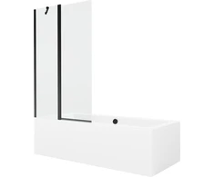 Vonia Mexen Cube su apdaila ir stiklo sienele, 180x80 cm + 100 cm, Baltas+Juodas/Transparent