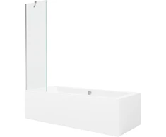 Vonia Mexen Cube su apdaila ir stiklo sienele, 170x80 cm + 50 cm, Baltas+Chrome/Transparent