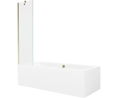 Vonia Mexen Cube su apdaila ir stiklo sienele, 170x80 cm + 50 cm, Baltas+Gold/Transparent