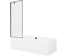Vonia Mexen Cube su apdaila ir stiklo sienele, 180x80 cm + 70 cm, Baltas+Juodas frame