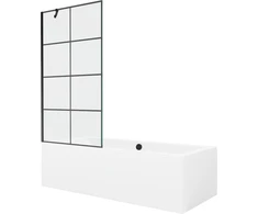 Vonia Mexen Cube su apdaila ir stiklo sienele, 180x80 cm + 90 cm, Baltas+Juodas grid