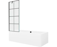 Vonia Mexen Cube su apdaila ir stiklo sienele, 170x80 cm + 70 cm, Baltas+Juodas grid