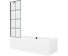 Vonia Mexen Cube su apdaila ir stiklo sienele, 180x80 cm + 60 cm, Baltas+Juodas grid