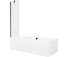 Vonia Mexen Cube su apdaila ir stiklo sienele, 180x80 cm + 50 cm, Baltas+Juodas/Transparent
