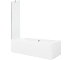 Vonia Mexen Cube su apdaila ir stiklo sienele, 180x80 cm + 50 cm, Baltas+Chrome/Transparent