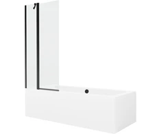 Vonia Mexen Cube su apdaila ir stiklo sienele, 180x80 cm + 80 cm, Baltas+Juodas/Transparent