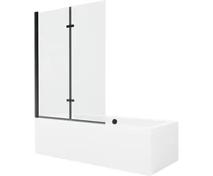 Vonia Mexen Cube su apdaila ir stiklo sienele, 170x80 cm + 120 cm (II), Baltas+Juodas/Transparent