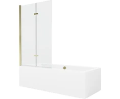 Vonia Mexen Cube su apdaila ir stiklo sienele, 180x80 cm + 100 cm (II), Baltas+Gold/Transparent
