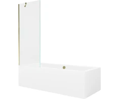 Vonia Mexen Cube su apdaila ir stiklo sienele, 180x80 cm + 70 cm, Baltas+Gold/Transparent