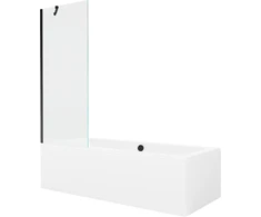 Vonia Mexen Cube su apdaila ir stiklo sienele, 180x80 cm + 70 cm, Baltas+Juodas/Transparent