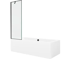 Vonia Mexen Cube su apdaila ir stiklo sienele, 170x80 cm + 60 cm, Baltas+Juodas frame
