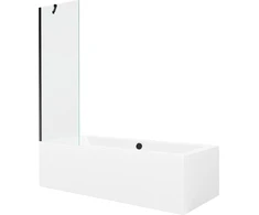 Vonia Mexen Cube su apdaila ir stiklo sienele, 180x80 cm + 60 cm, Baltas+Juodas/Transparent