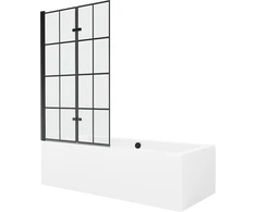 Vonia Mexen Cube su apdaila ir stiklo sienele, 170x80 cm + 100 cm (II), Baltas+Juodas grid