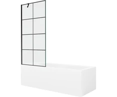 Vonia Mexen Cubik su apdaila ir stiklo sienele, 160x70 cm + 80 cm, Baltas+Juodas grid