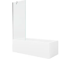 Vonia Mexen Cubik su apdaila ir stiklo sienele, 160x70 cm + 70 cm, Baltas+Chrome/Transparent