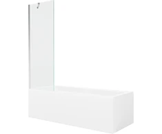 Vonia Mexen Cubik su apdaila ir stiklo sienele, 170x70 cm + 60 cm, Baltas+Chrome/Transparent