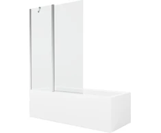 Vonia Mexen Cubik su apdaila ir stiklo sienele, 170x70 cm + 120 cm, Baltas+Chrome/Transparent