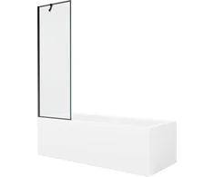 Vonia Mexen Cubik su apdaila ir stiklo sienele, 170x70 cm + 60 cm, Baltas+Juodas frame