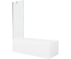 Vonia Mexen Cubik su apdaila ir stiklo sienele, 160x70 cm + 60 cm, Baltas+Chrome/Transparent
