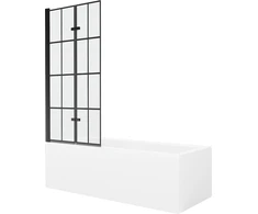 Vonia Mexen Cubik su apdaila ir stiklo sienele, 170x70 cm + 80 cm (II), Baltas+Juodas grid
