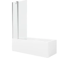 Vonia Mexen Cubik su apdaila ir stiklo sienele, 150x70 cm + 80 cm, Baltas+Chrome/Transparent