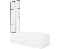 Vonia Mexen Cubik su apdaila ir stiklo sienele, 150x70 cm + 60 cm, Baltas+Juodas grid