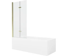 Vonia Mexen Cubik su apdaila ir stiklo sienele, 150x70 cm + 80 cm (II), Baltas+Gold/Transparent