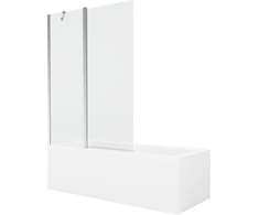 Vonia Mexen Cubik su apdaila ir stiklo sienele, 150x70 cm + 120 cm, Baltas+Chrome/Transparent