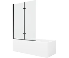 Vonia Mexen Cubik su apdaila ir stiklo sienele, 150x70 cm + 120 cm (II), Baltas+Juodas/Transparent