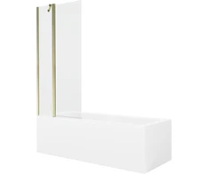 Vonia Mexen Cubik su apdaila ir stiklo sienele, 160x70 cm + 80 cm, Baltas+Gold/Transparent