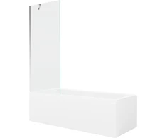 Vonia Mexen Cubik su apdaila ir stiklo sienele, 170x70 cm + 70 cm, Baltas+Chrome/Transparent