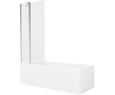 Vonia Mexen Cubik su apdaila ir stiklo sienele, 160x70 cm + 80 cm, Baltas+Chrome/Transparent