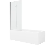 Vonia Mexen Cubik su apdaila ir stiklo sienele, 150x70 cm + 80 cm (II), Baltas+Chrome/Transparent