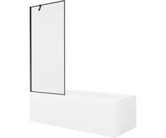 Vonia Mexen Cubik su apdaila ir stiklo sienele, 160x70 cm + 80 cm, Baltas+Juodas frame