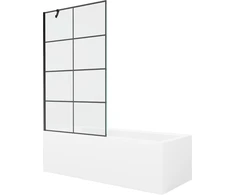 Vonia Mexen Cubik su apdaila ir stiklo sienele, 150x70 cm + 100 cm, Baltas+Juodas grid