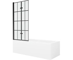Vonia Mexen Cubik su apdaila ir stiklo sienele, 150x70 cm + 80 cm (II), Baltas+Juodas grid