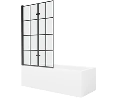 Vonia Mexen Cubik su apdaila ir stiklo sienele, 170x70 cm + 100 cm (II), Baltas+Juodas grid