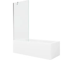 Vonia Mexen Cubik su apdaila ir stiklo sienele, 150x70 cm + 80 cm, Baltas+Chrome/Transparent