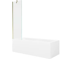 Vonia Mexen Cubik su apdaila ir stiklo sienele, 160x70 cm + 50 cm, Baltas+Gold/Transparent