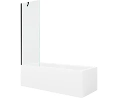 Vonia Mexen Cubik su apdaila ir stiklo sienele, 160x70 cm + 60 cm, Baltas+Juodas/Transparent