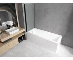 Vonia Mexen Cubik su apdaila ir stiklo sienele, 150x70 cm + 70 cm, baltas+I/swing/juodas
